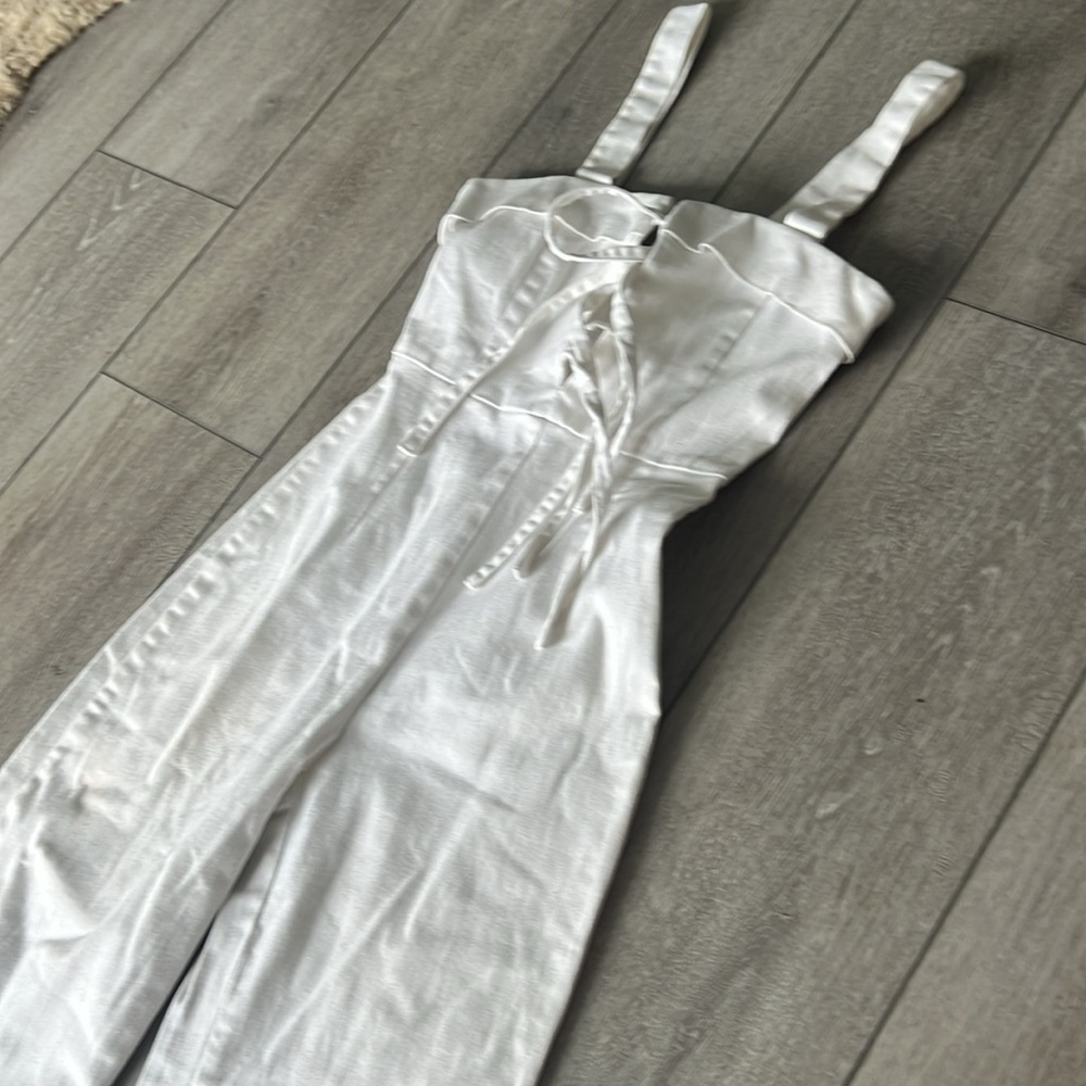 Clayton Darcy White denim tie front ankle length fitted  Jumpsuit small - Picture 9 of 12